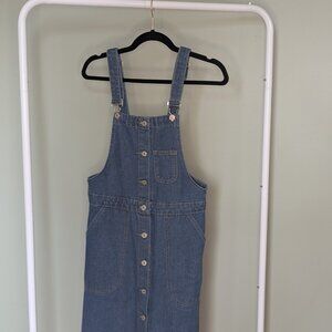 Vintage Denim Overall Skirt | Button Front Adjustable Straps Medium Wash Size S